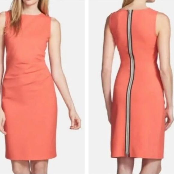 Kenneth Cole Women's Bodycon Dress Full Back Zipper Gathered Waist Orange Size 4 - Picture 2 of 9